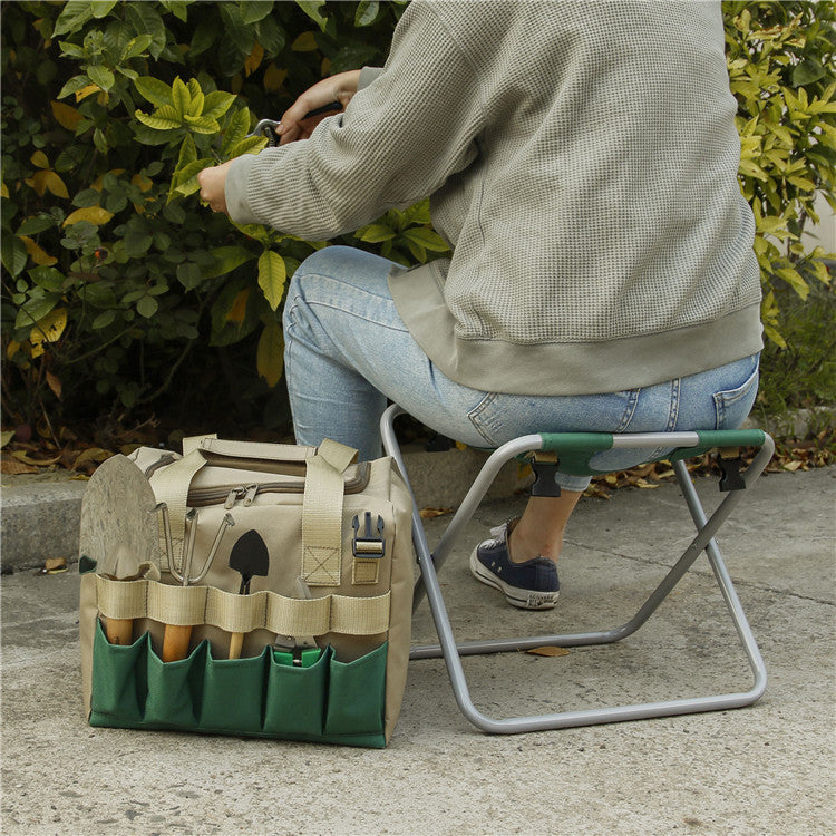 Folding Gardening Stool With Tote Bag Chair Garden Tools Set Organiser