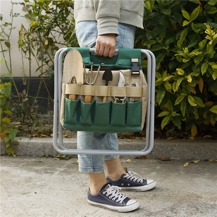 Folding Gardening Stool With Tote Bag Chair Garden Tools Set Organiser