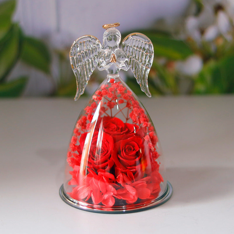 Eternal Flower Gift Box Angel Glass Cover Dried Rose