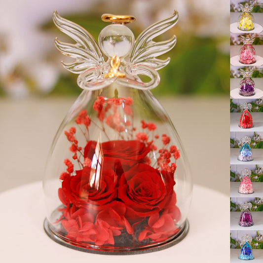 Eternal Flower Gift Box Angel Glass Cover Dried Rose