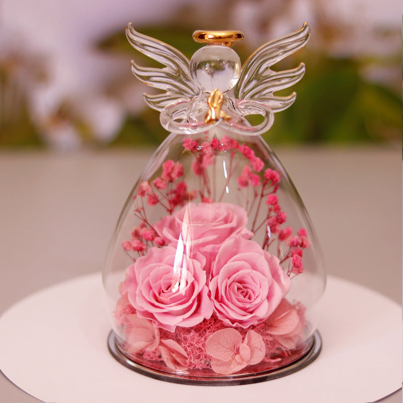 Eternal Flower Gift Box Angel Glass Cover Dried Rose