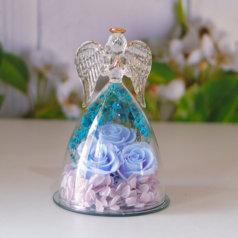 Eternal Flower Gift Box Angel Glass Cover Dried Rose